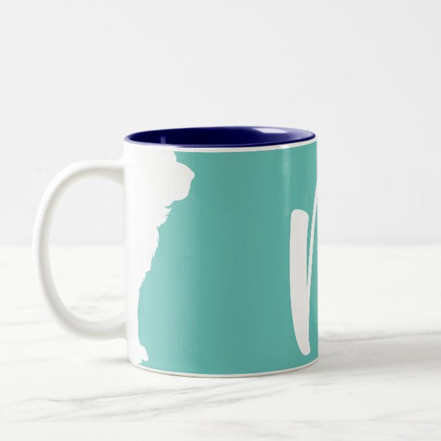 Tasse 2 Couleurs Chien chinois blanc Année Anniversaire Monogramme  (Gauche)