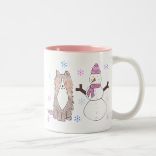 Tasse 2 Couleurs Chien de berger et bonhomme de neige de Shetland