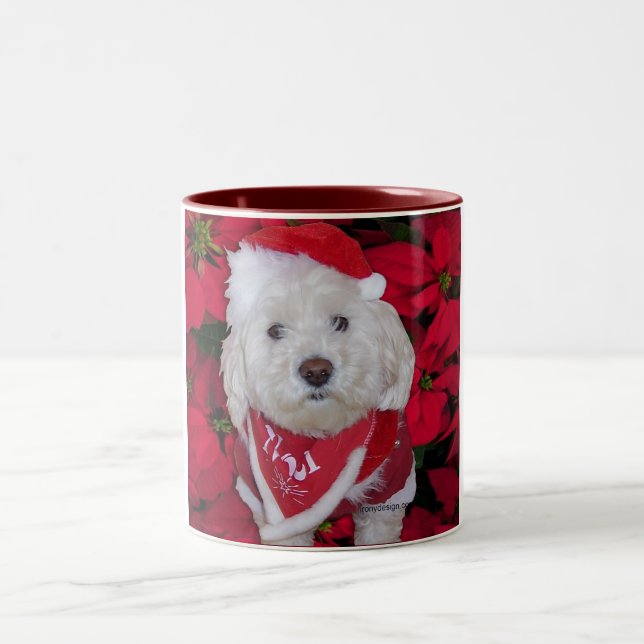 Tasse 2 Couleurs Chien de Bichon Frise de Noël (Centre)