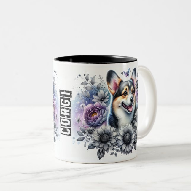 Tasse 2 Couleurs Chien de Corgi mignon (Devant droit)