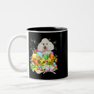 Tasse 2 Couleurs Chien de lapin de caniche blanc avec oeufs de Pâqu