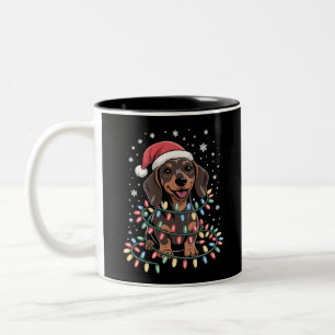 Tasse 2 Couleurs Chien de Noël Dachshund Père Noël Xmas Wiener