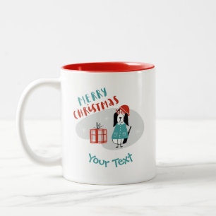 Tasse 2 Couleurs Chien de Noël personnalisé