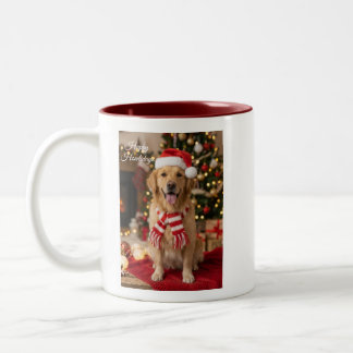 Tasse 2 Couleurs Chien de traîneau Retriever doré chapeau de Noël C