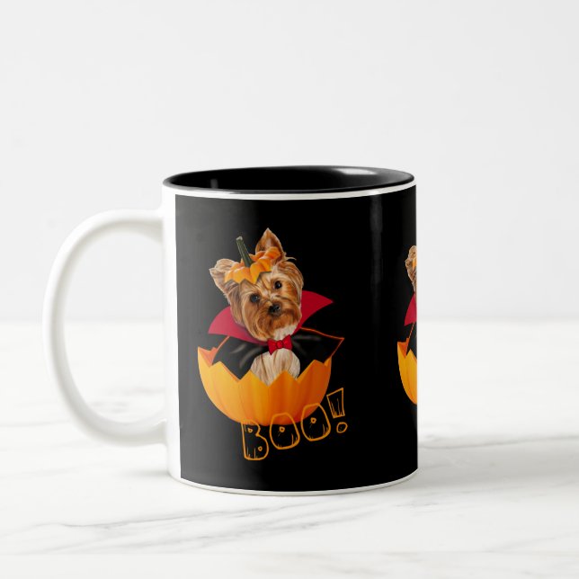 Tasse 2 Couleurs Chien du Yorkshire mou citrouille d'Halloween (Gauche)