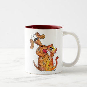 Tasse 2 Couleurs Chien et chat Whimsical mignon