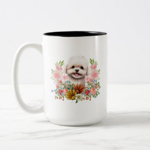 Tasse 2 Couleurs Chien maltais aux fleurs, Chien maltais mignon