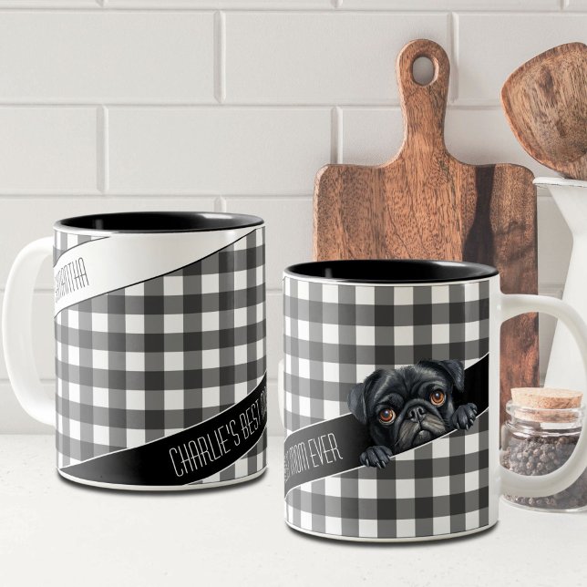 Tasse 2 Couleurs Chien Maman Buffalo Plaid White Black Carlin Custo (Créateur téléchargé)