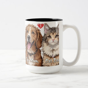 Tasse 2 Couleurs Chien Maman & Chat Papa - Amusant Animal Parent De