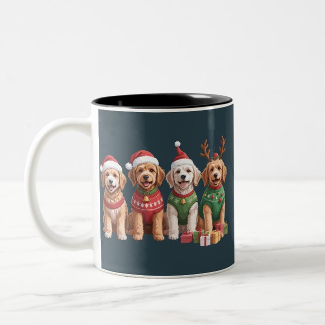 Tasse 2 Couleurs Chien Noël Goldendoodle Amoureux des chiens de Noë (Gauche)