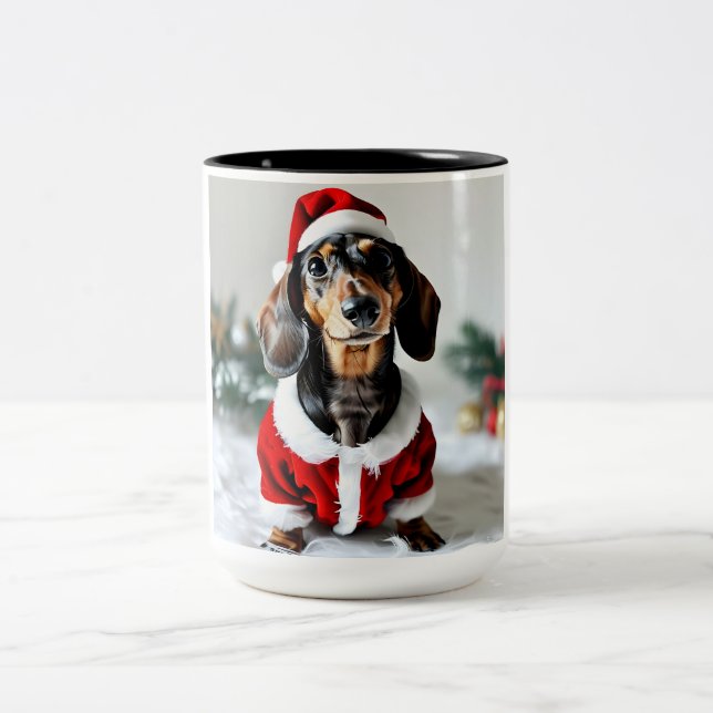 Tasse 2 Couleurs Chien noir Tandan Modachshund Face Père Noël Dachs (Centre)