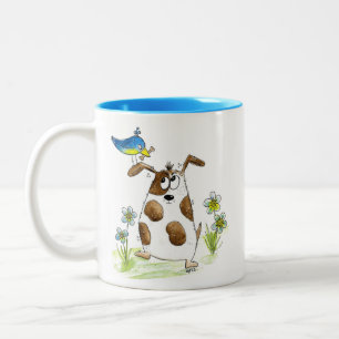 Tasse 2 Couleurs Chien tacheté avec un oiseau