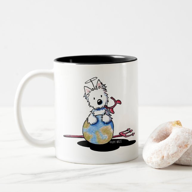 Tasse 2 Couleurs Chien Westie malveillant (Avec donut)