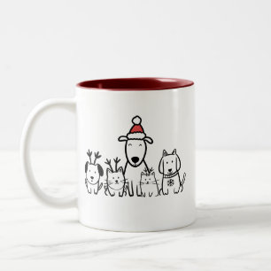 Tasse 2 Couleurs Chiens et chats de Noël Renne Fêtes