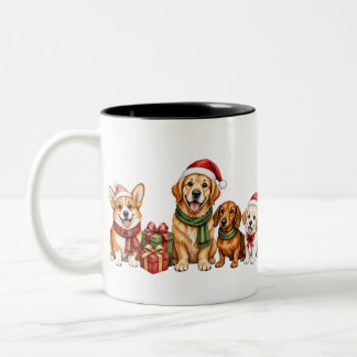 Tasse 2 Couleurs Chiens mignons portant des chapeaux de Père Noël C