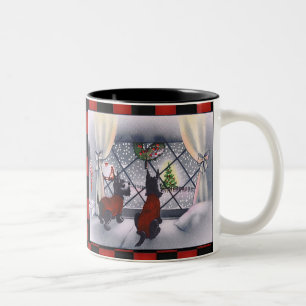 Tasse 2 Couleurs Chiens patriotiques de Scottie de Noël vintage su