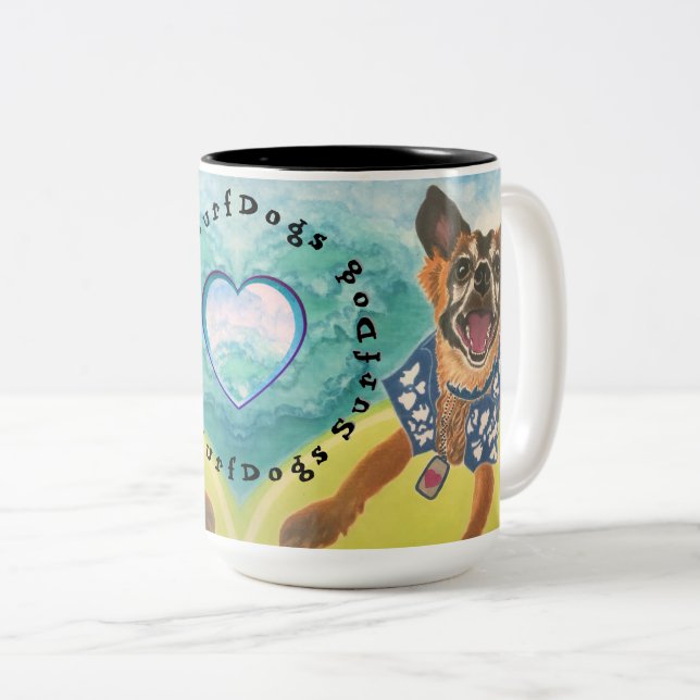 Tasse 2 Couleurs Chiens surfs (Devant droit)