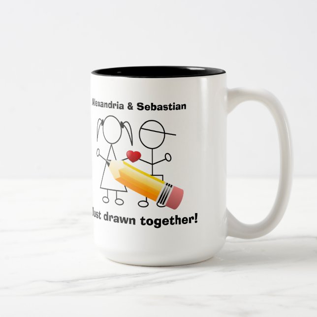 Tasse 2 Couleurs Chiffre couple de bâton avec le coeur réuni (Droit)