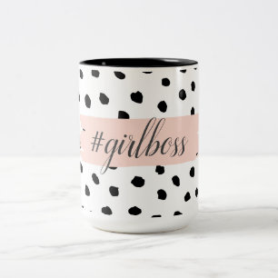 Tasse 2 Couleurs Chiffre de fille rose Pastel moderne et points noi