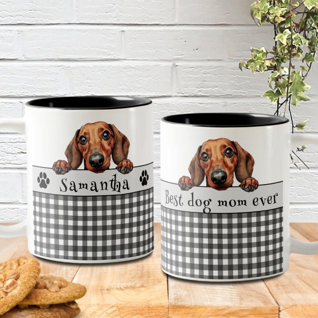 Tasse 2 Couleurs Chig Mom Dachshund Texte personnalisé (Créateur téléchargé)