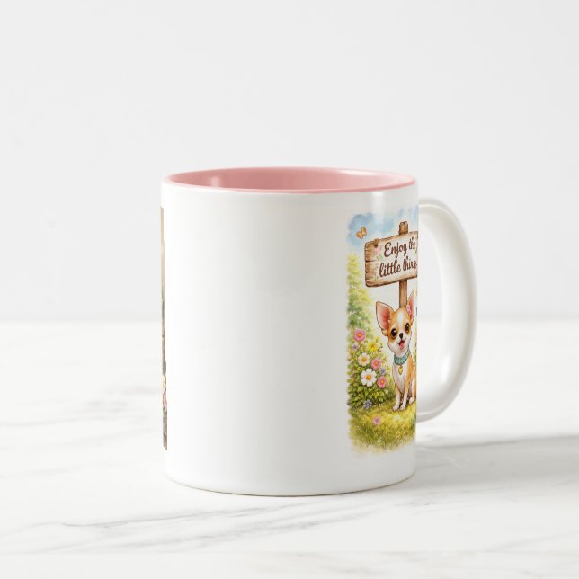Tasse 2 Couleurs Chihuahua Profitez des petites choses. (Devant droit)