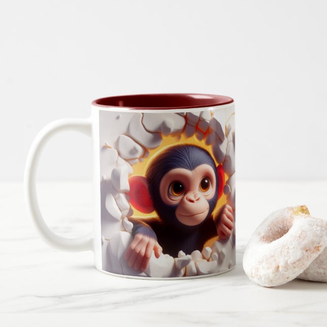 Tasse 2 Couleurs Chimpanzé Bébé 3D Chimpanzé Chaud cacao Café Anima (Avec donut)