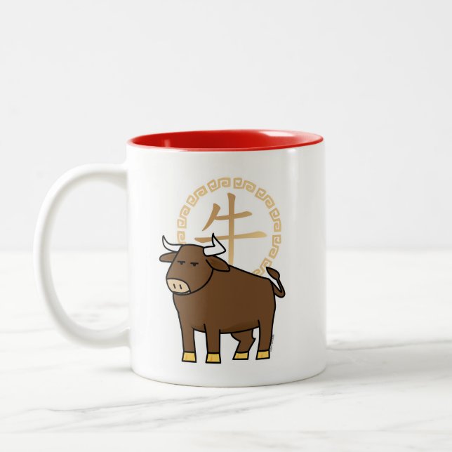 Tasse 2 Couleurs Chinois lunaire Nouvel An Ox taureau argent chance (Gauche)