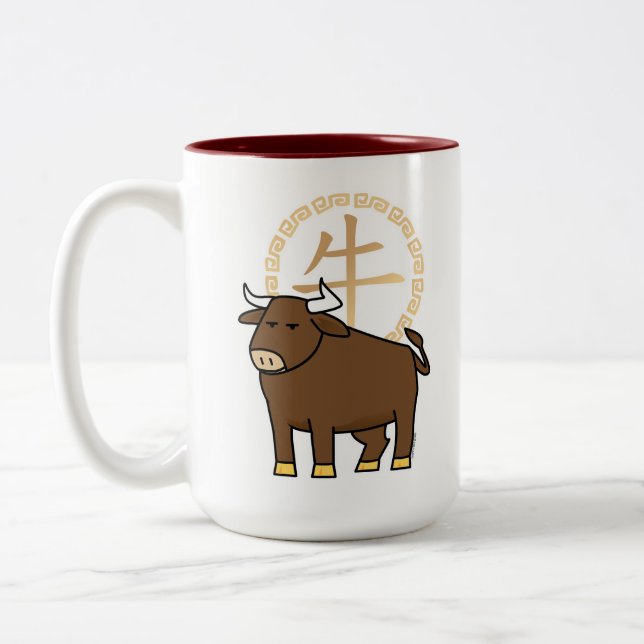 Tasse 2 Couleurs Chinois lunaire Nouvel An Ox taureau argent chance (Gauche)