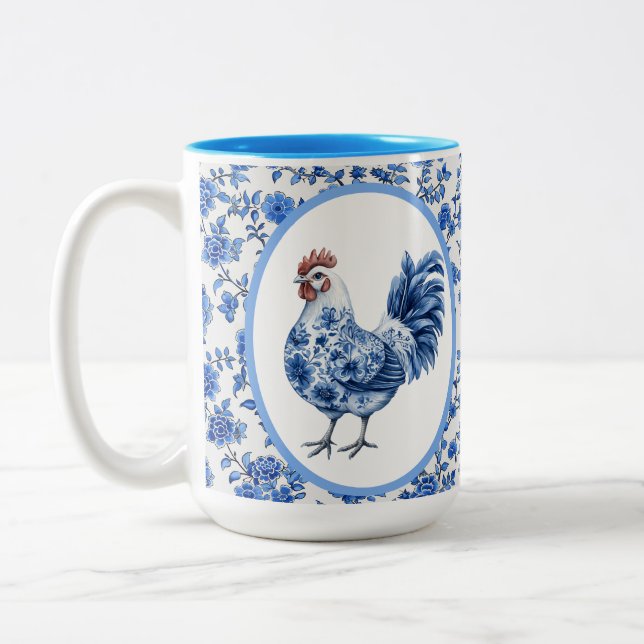 Tasse 2 Couleurs Chinoiserie Fleur Bleu Avec Coq   (Gauche)