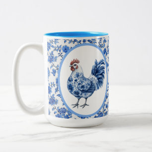 Tasse 2 Couleurs Chinoiserie Floral Bleu Avec Coq