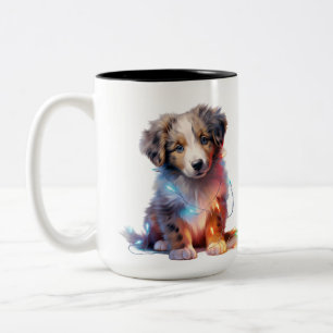 TASSE 2 COULEURS CHIOT BERGER AUSTRALIEN ADORABLE DE NOËL