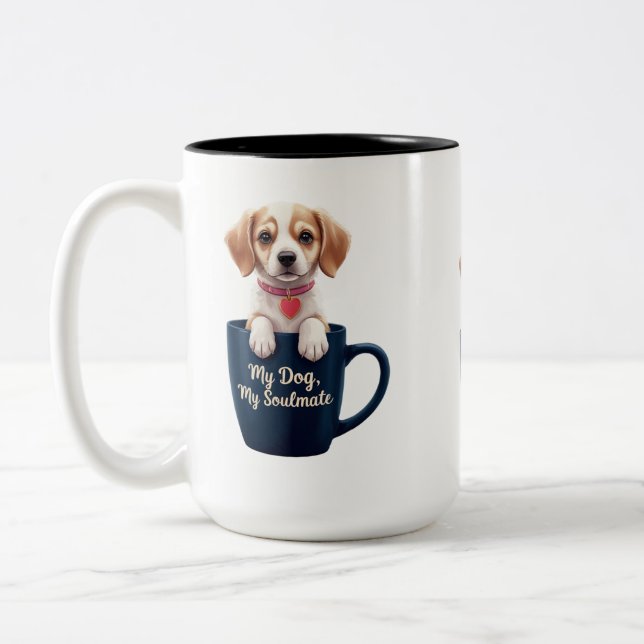 Tasse 2 Couleurs Chiot dans une boug - Mon chien, Ma motte d'âne (Gauche)
