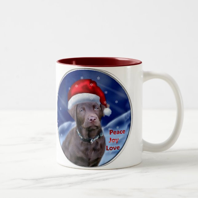 Tasse 2 Couleurs Chocolat Labrador Retriever Cadeaux de Noël (Droit)
