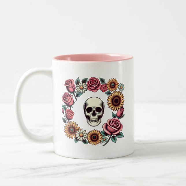 Tasse 2 Couleurs Choisissez Joy Skull and Flowers (Gauche)