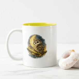 Tasse 2 Couleurs Chouette aquarelle mystique et croissant de lune d