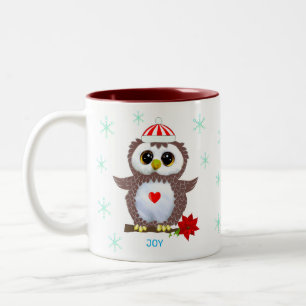 Tasse 2 Couleurs Chouette blanche mignonne & flocons de neige