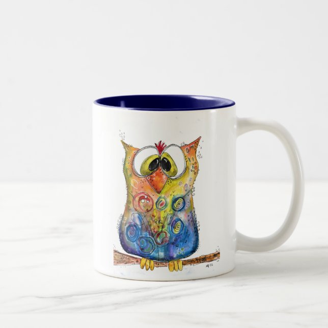 Tasse 2 Couleurs Chouette confuse mignonne Whimsical (Droit)