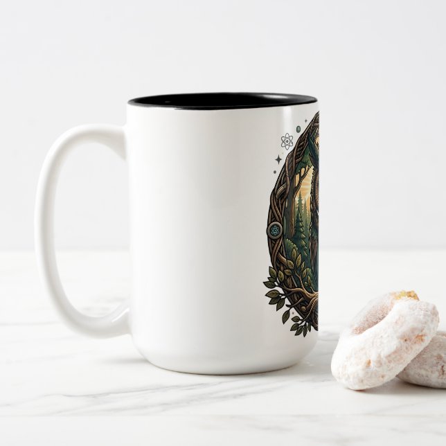 Tasse 2 Couleurs Chouette Cybernétique Nature vs Technologie Steamp (Avec donut)