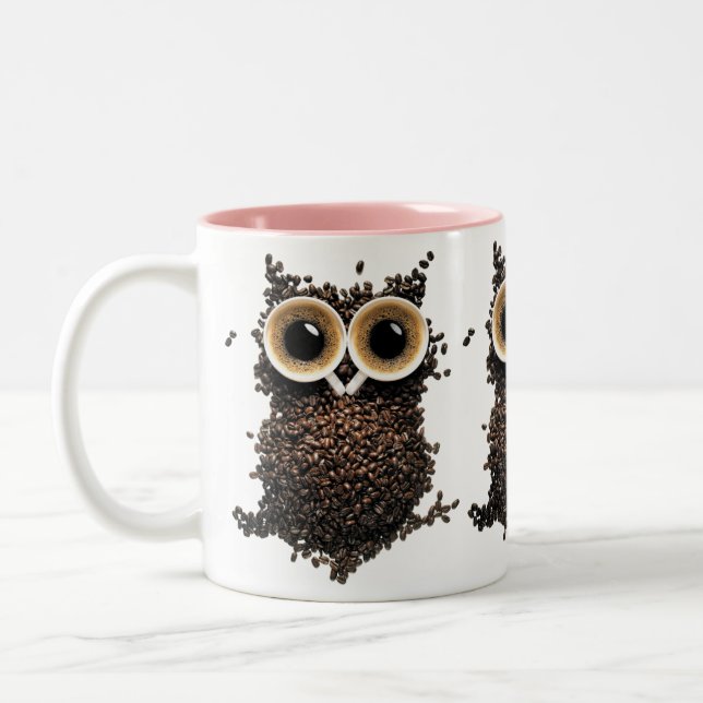 Tasse 2 Couleurs Chouette d'art de grain de café (Gauche)
