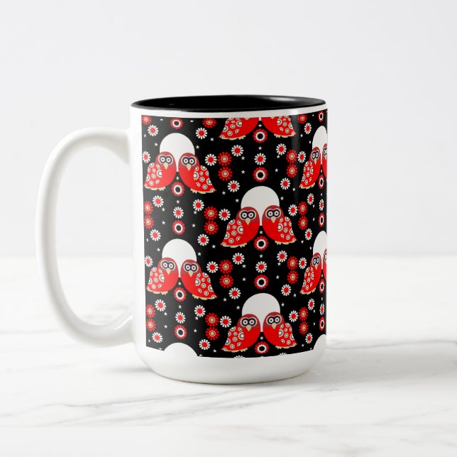Tasse 2 Couleurs Chouette d'art populaire (Gauche)