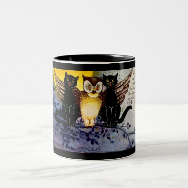 Tasse 2 Couleurs Chouette d'Halloween et chats noirs (Centre)