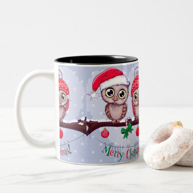 Tasse 2 Couleurs Chouette douce à Noël (Avec donut)