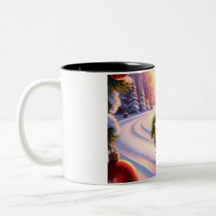 Tasse 2 Couleurs Chouette en luge pendant les vacances