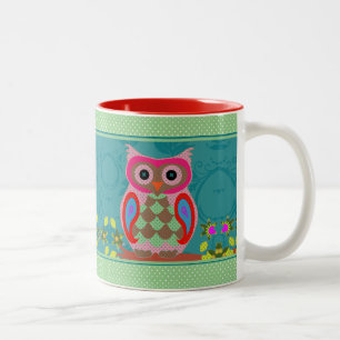 Tasse 2 Couleurs Chouette et points d'art folklorique
