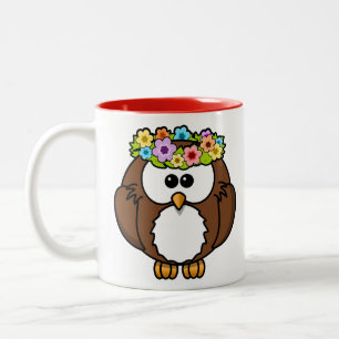 Tasse 2 Couleurs chouette florale mignonne