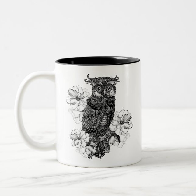 Tasse 2 Couleurs Chouette grise Orchidées blanches (Gauche)