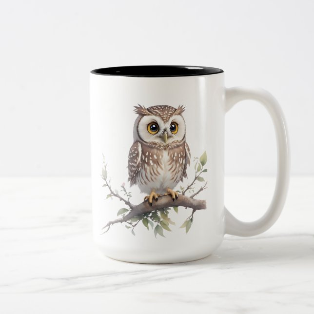 Tasse 2 Couleurs Chouette lunaire perchée dans un arbre (Droit)