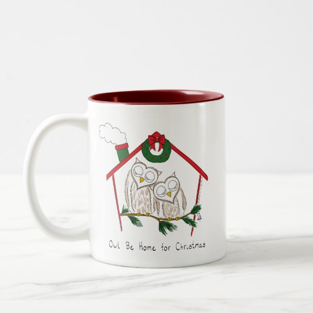 Tasse 2 Couleurs Chouette Noël Mignonne Vacances amusantes (Gauche)