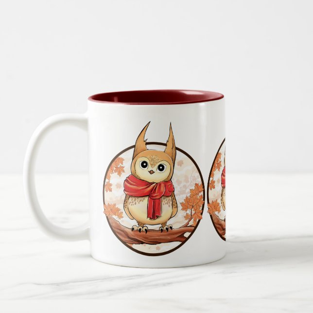 Tasse 2 Couleurs Chouette sur branche en hiver (Gauche)
