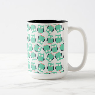 Tasse 2 Couleurs Chouettes lunaires turquoises